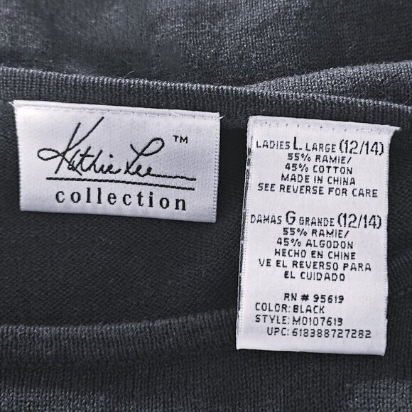 Kathie Lee Black Clasp Short Sleeve Top w/ Built In Undershirt - L - Picture 5 of 7